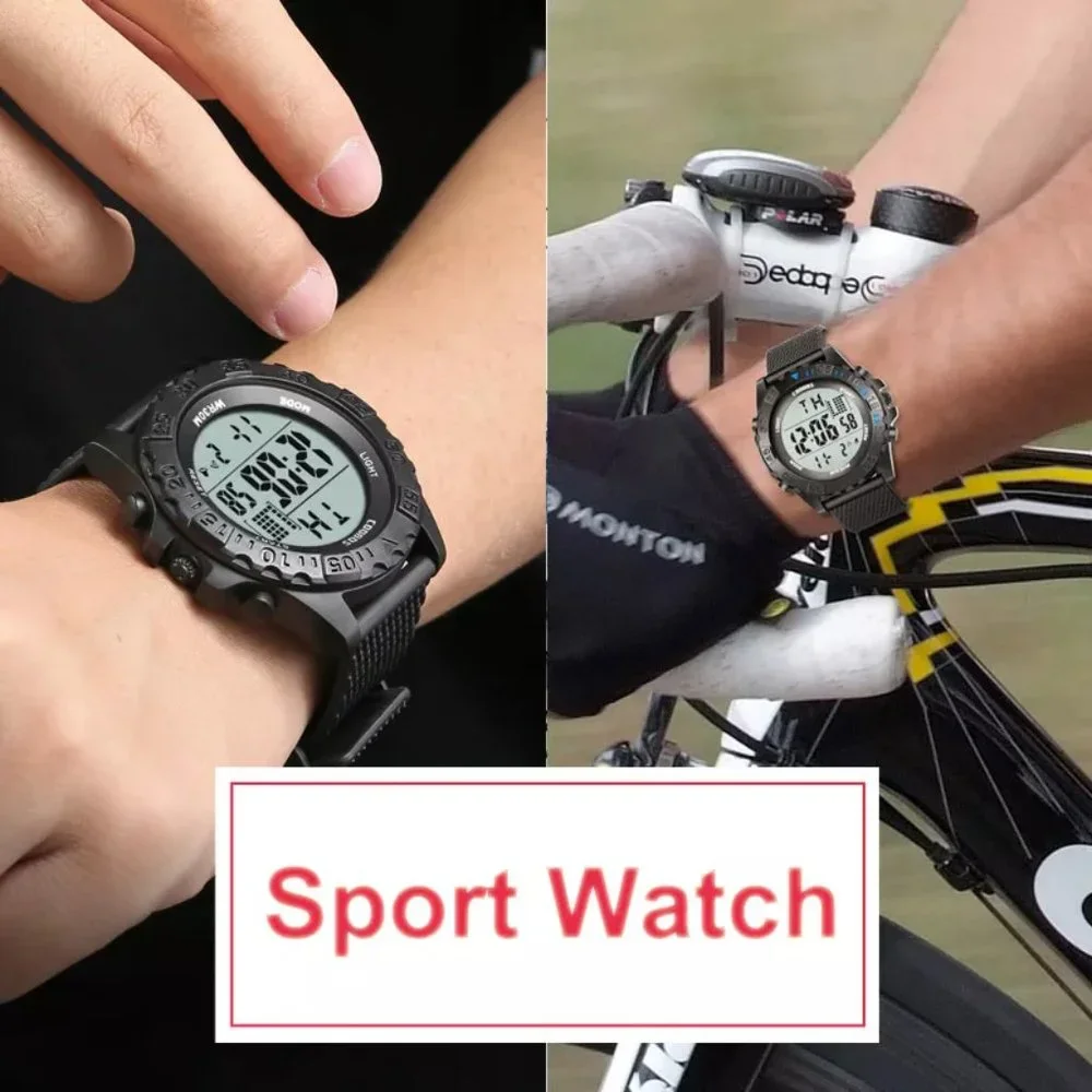 Men's Sports Digital Watch, Water Resist, Calendar, Alarm, Stopwatch Light Black